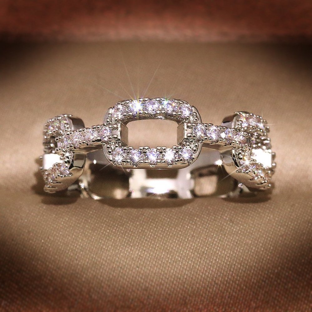NEW Silver Diamond Link Eternity Ring - Picture 3 of 4